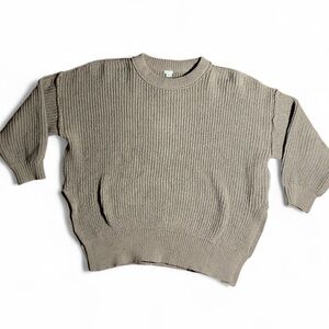 Aerie Chunky Knit Oversized Split Hem Balloon Sleeve Taupe Sweater